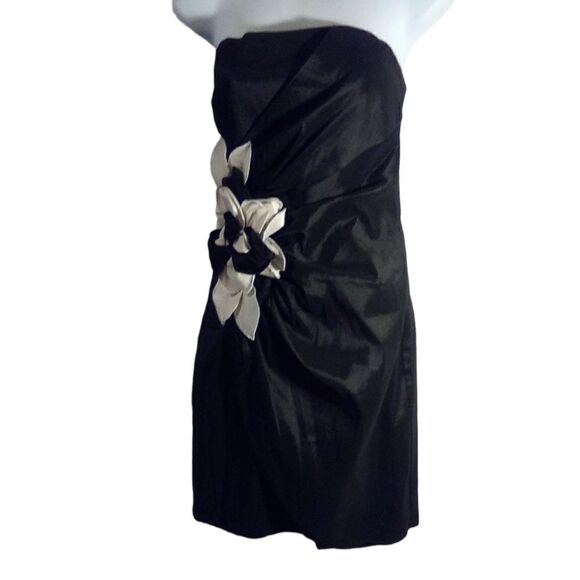 Jessica McClintock black taffeta cocktail dress with flower vintage size 12 - Picture 2 of 10